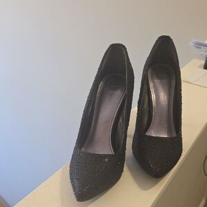 Black Crystal Embellished Pointed-Toe Pumps - Women